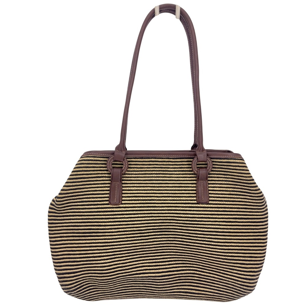 St. John's Bay Brown Striped Straw Tote Bag Woven Beach Shoulder Bag